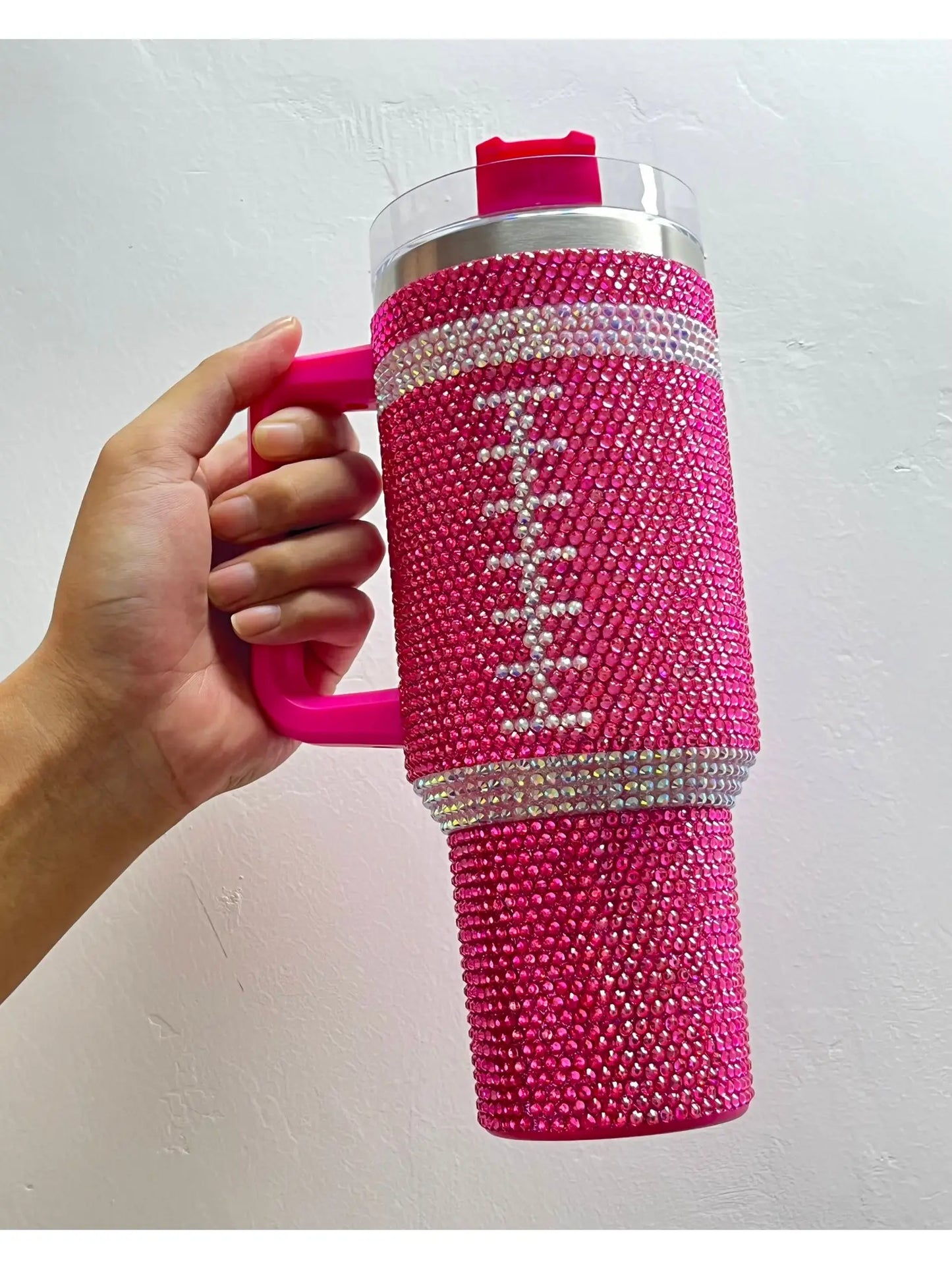 Pink Football Bling Rhinestone Tumbler