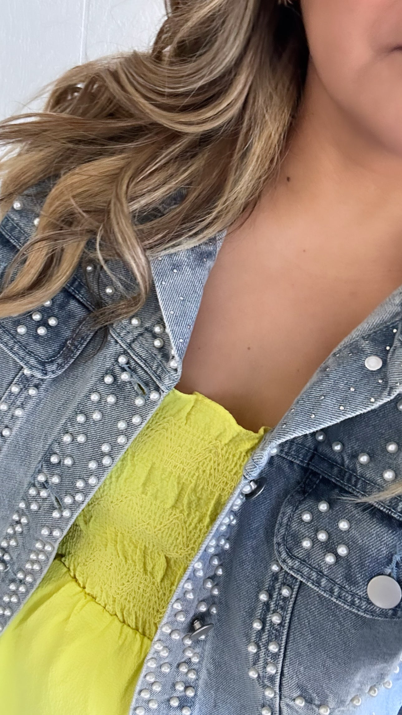 Oversized Pearl Studded Denim Jacket