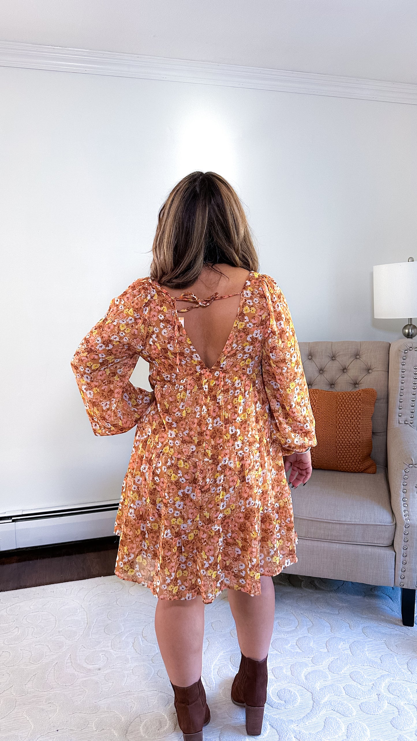 Flower Print V-Neck Babydoll Dress