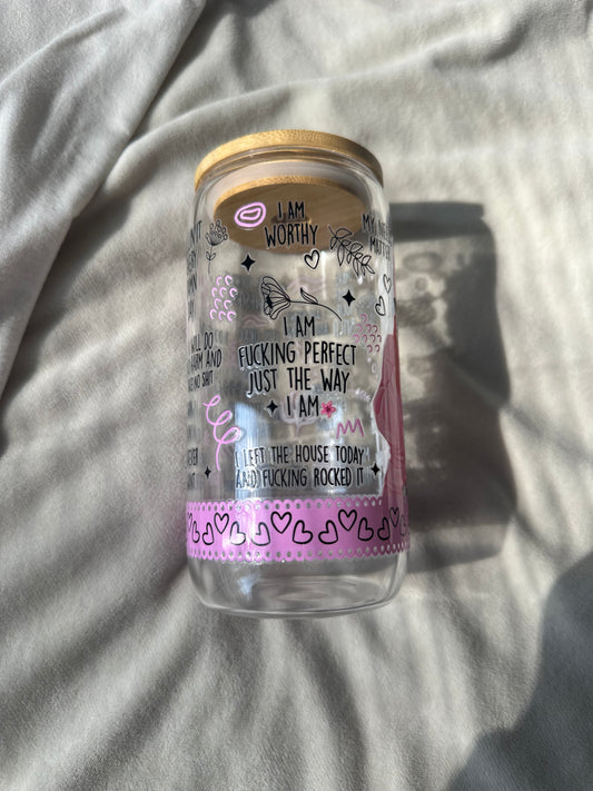 Queen Affirmations Glass Cup