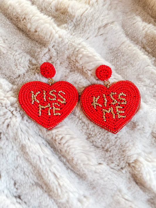 Kiss Me Heart Beaded Statement Earrings