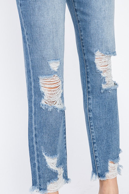 High Waisted Distressed Mom Jeans