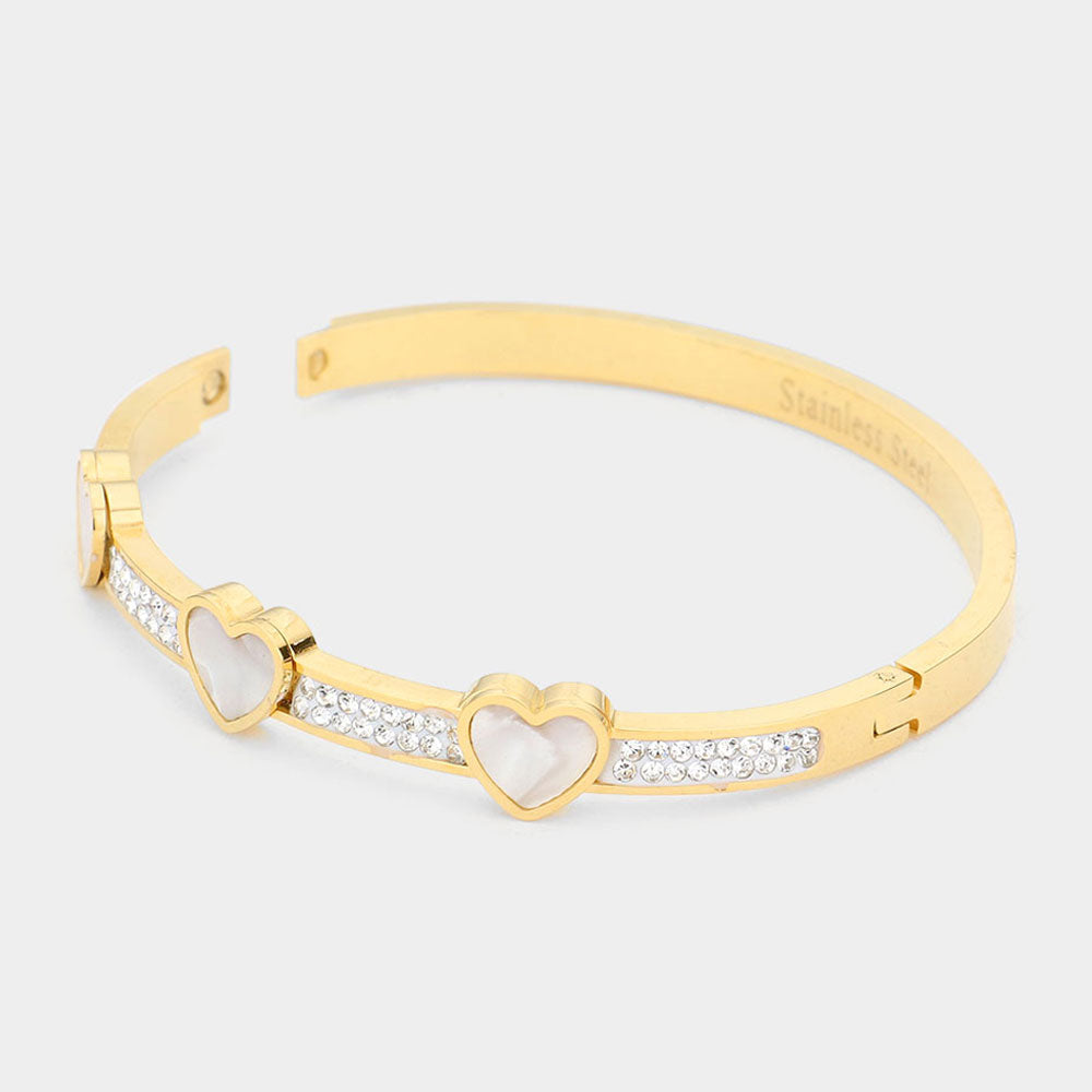 White Triple Heart Bangle Bracelet