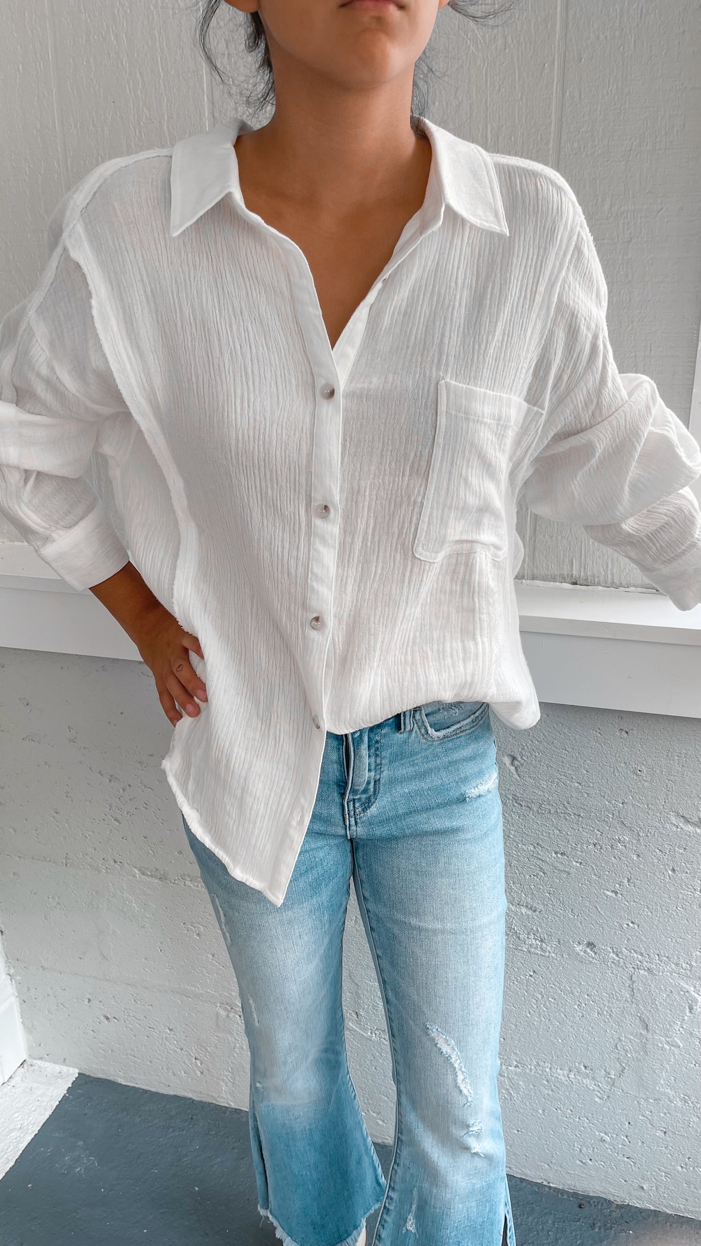 Take Me Anywhere Gauze Button Up Top