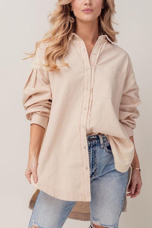 Feeling Good Oversized Thermal Contrast Button Up Shirt