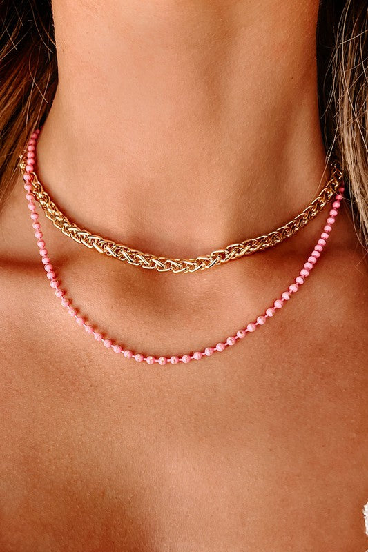 Pink Bead Layered Necklace