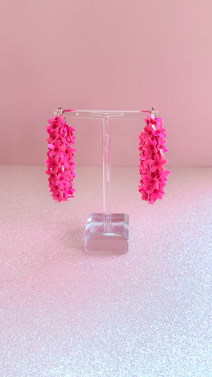 Hot Pink Floral Hoop Earrings