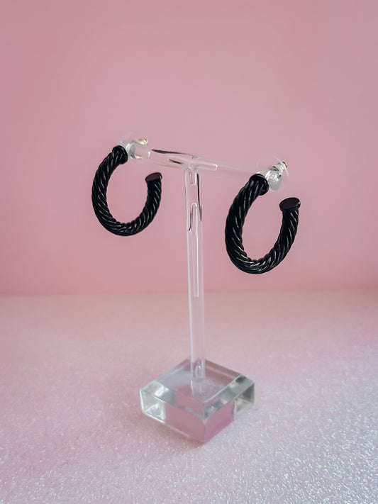 Black Twisted Hoop Earrings