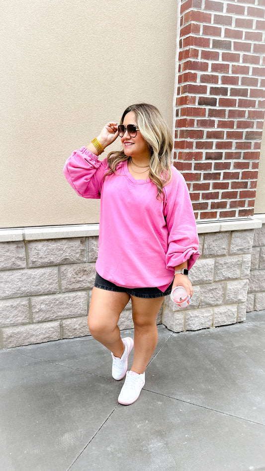 Oversized Cozy Ballerina Sweatshirt - Peony Pink