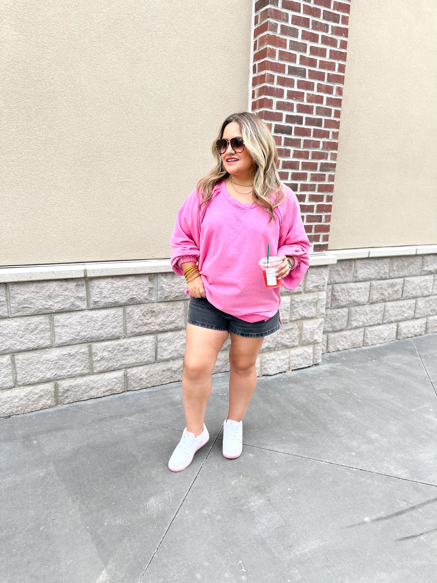 Oversized Cozy Ballerina Sweatshirt - Peony Pink