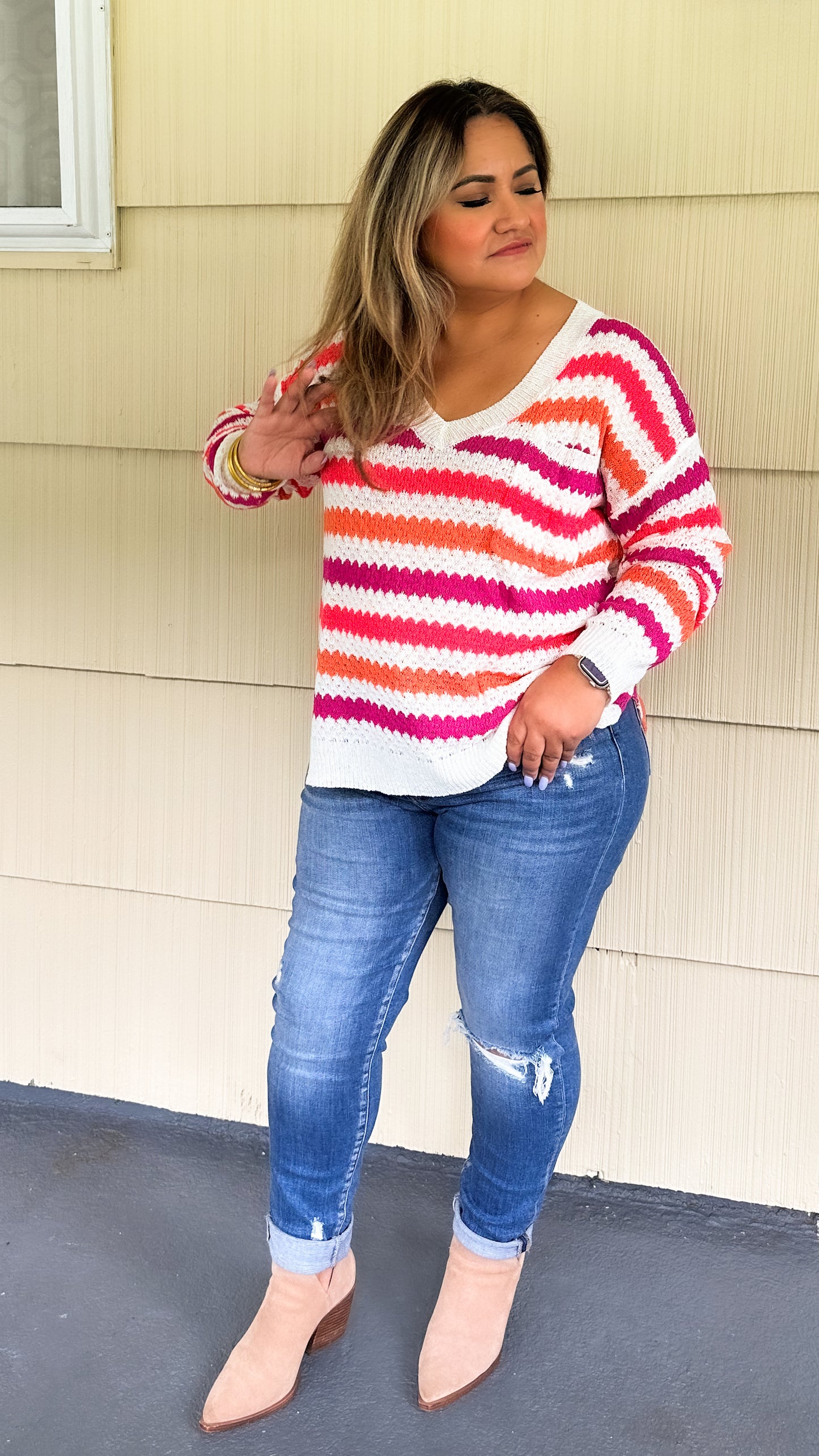 Multi Color Striped Knit Sweater Top