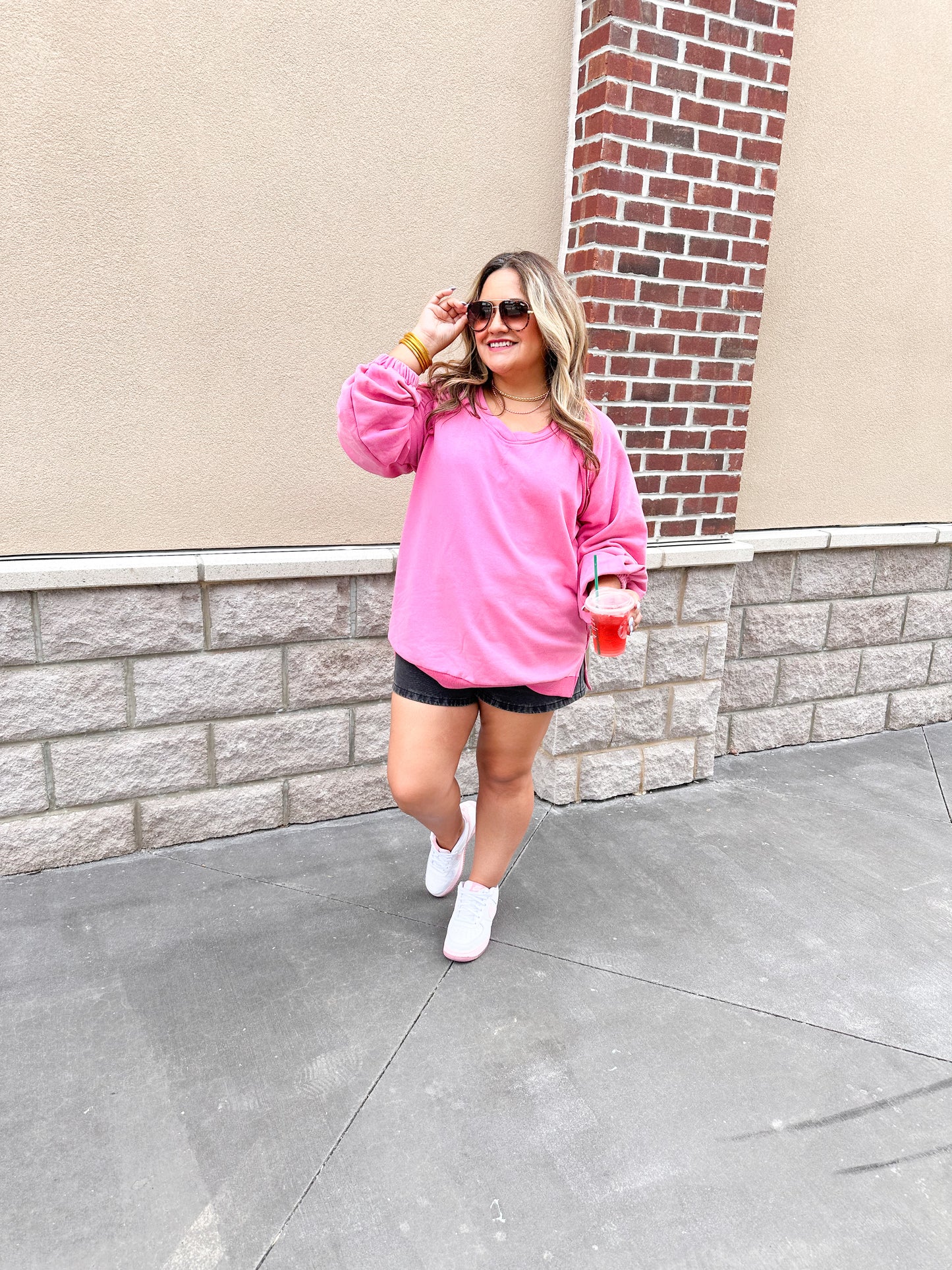 Oversized Cozy Ballerina Sweatshirt - Peony Pink