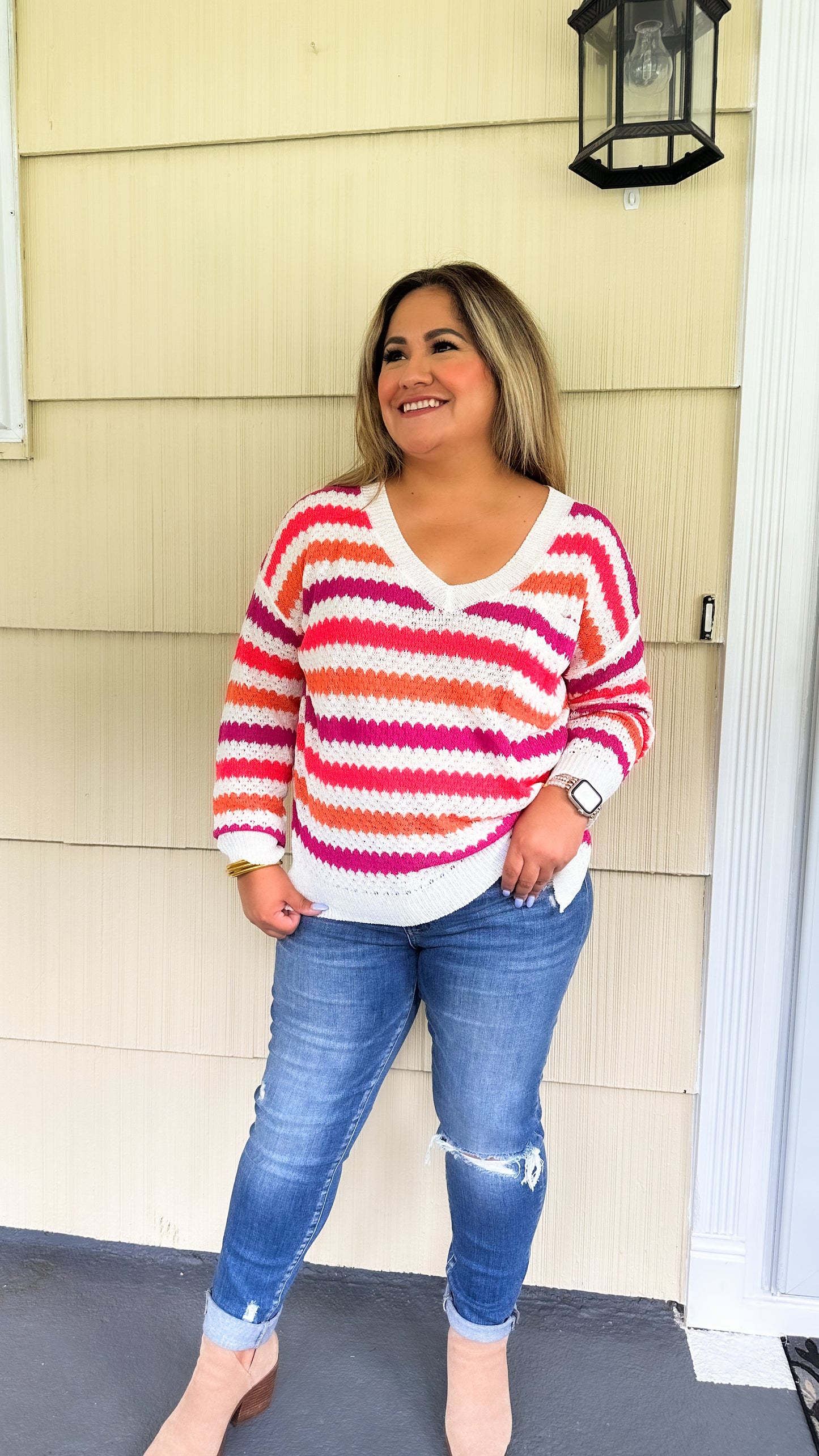 Multi Color Striped Knit Sweater Top
