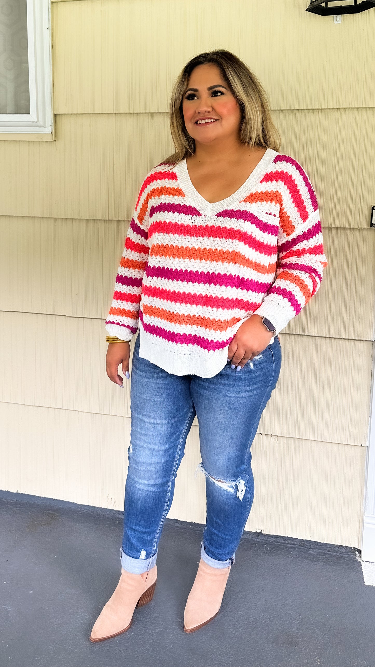 Multi Color Striped Knit Sweater Top