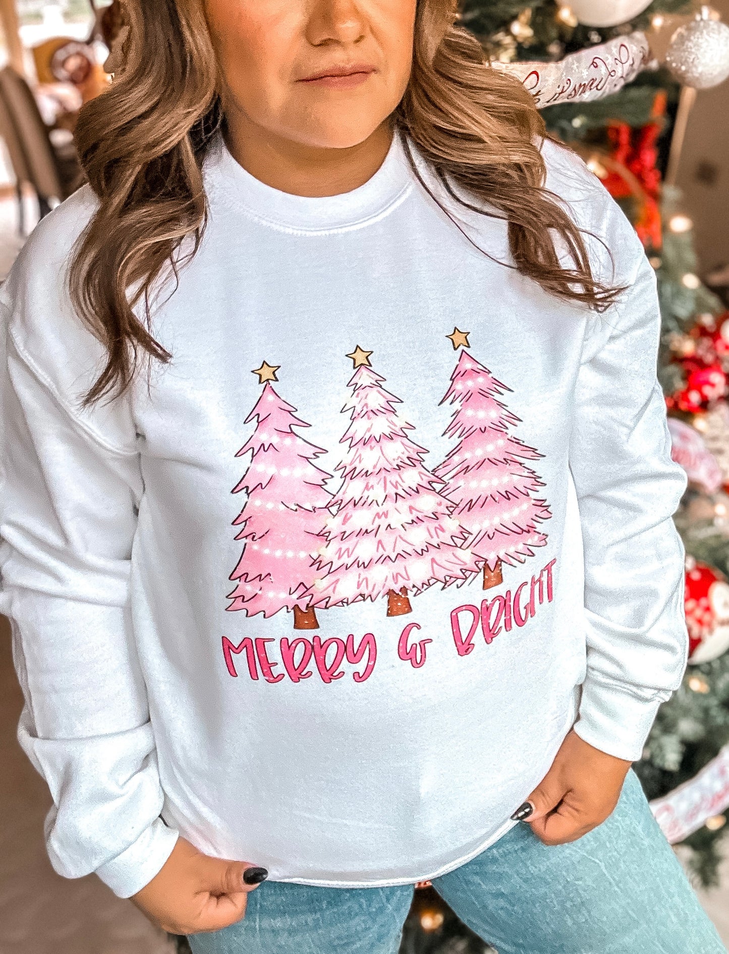 Pink Christmas Trees Graphic Sweatshirt