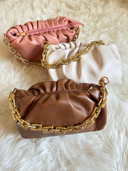 Eliza Ruched Chain Bag - Pink