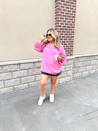 Oversized Cozy Ballerina Sweatshirt - Peony Pink