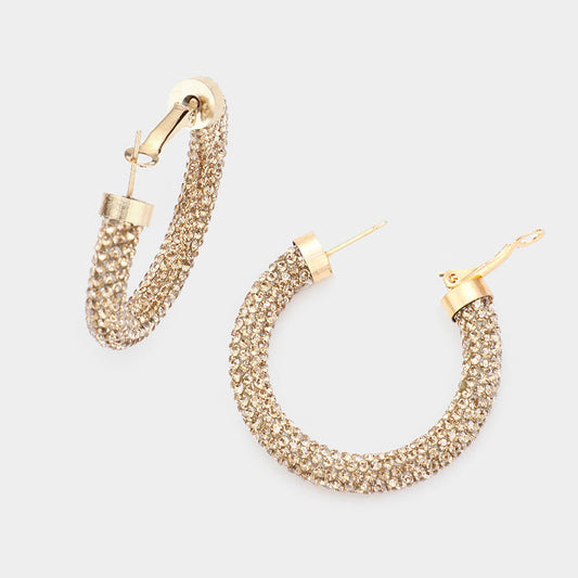 Rhinestone Hoop Earrings - Topaz