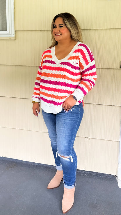 Multi Color Striped Knit Sweater Top