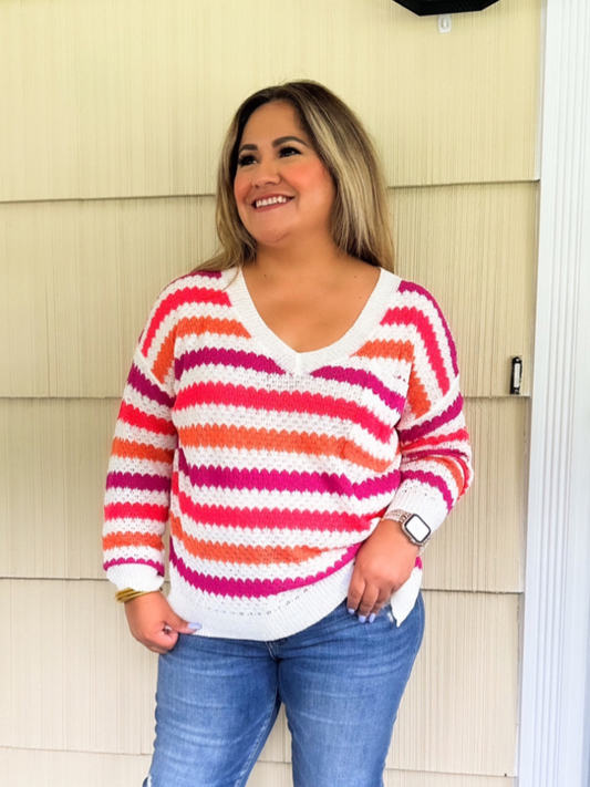 Multi Color Striped Knit Sweater Top