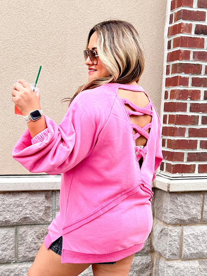 Oversized Cozy Ballerina Sweatshirt - Peony Pink
