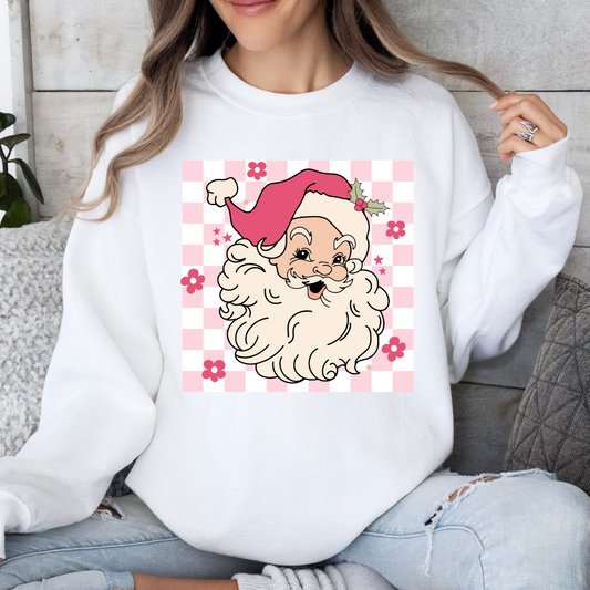 Pink Checkered Santa Christmas Sweatshirt