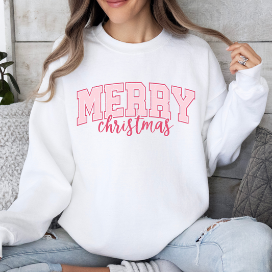 Pink Merry Christmas Graphic Sweatshirt