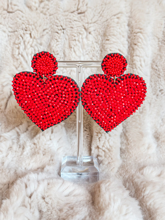 Red Heart Beaded Earrings