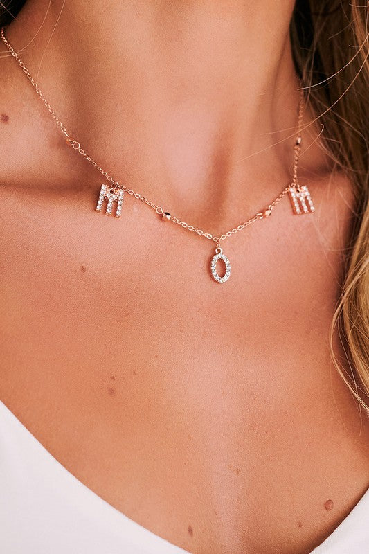 Rose Gold Mom Charm Necklace