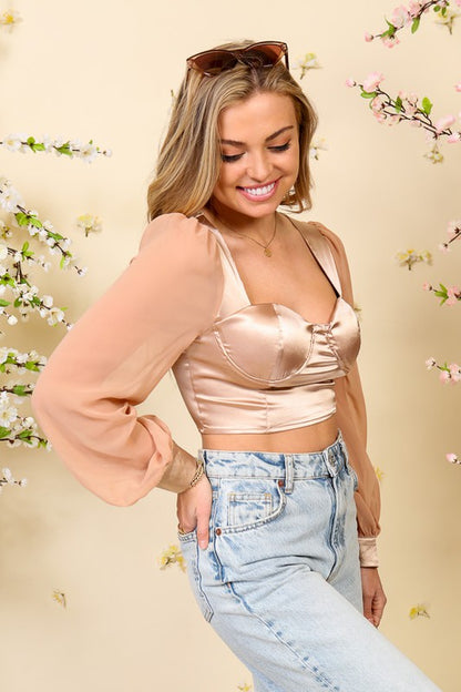 Molly Satin Crop Top - Taupe