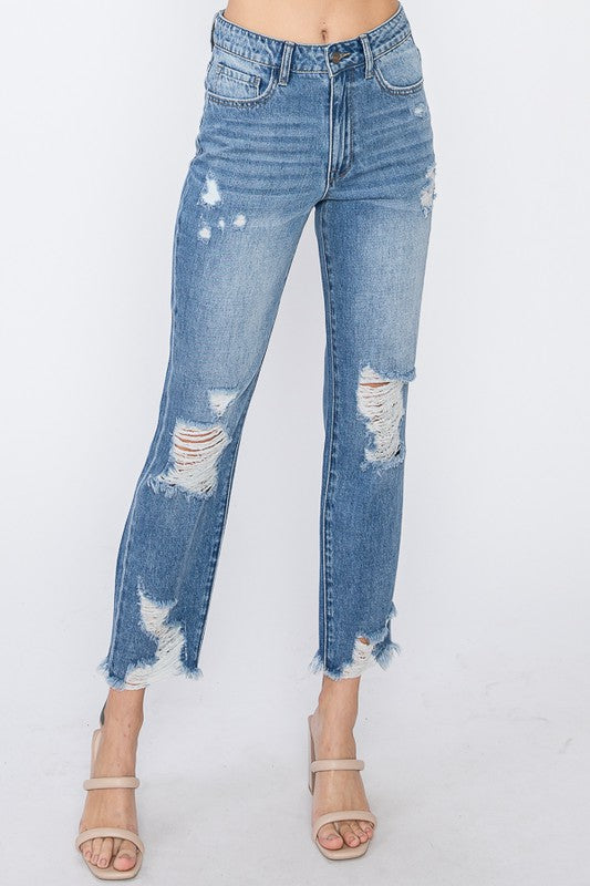 High Waisted Distressed Mom Jeans