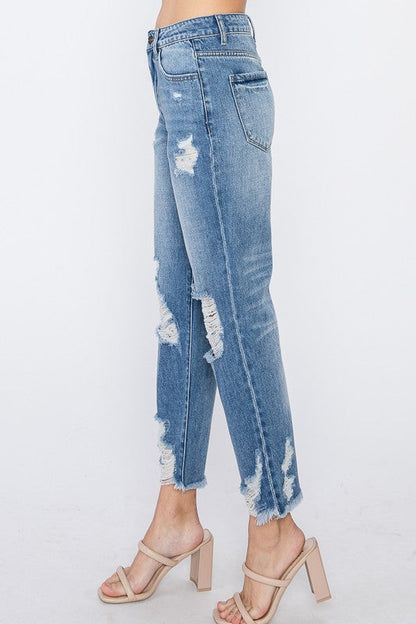 High Waisted Distressed Mom Jeans