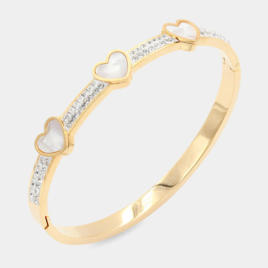 White Triple Heart Bangle Bracelet