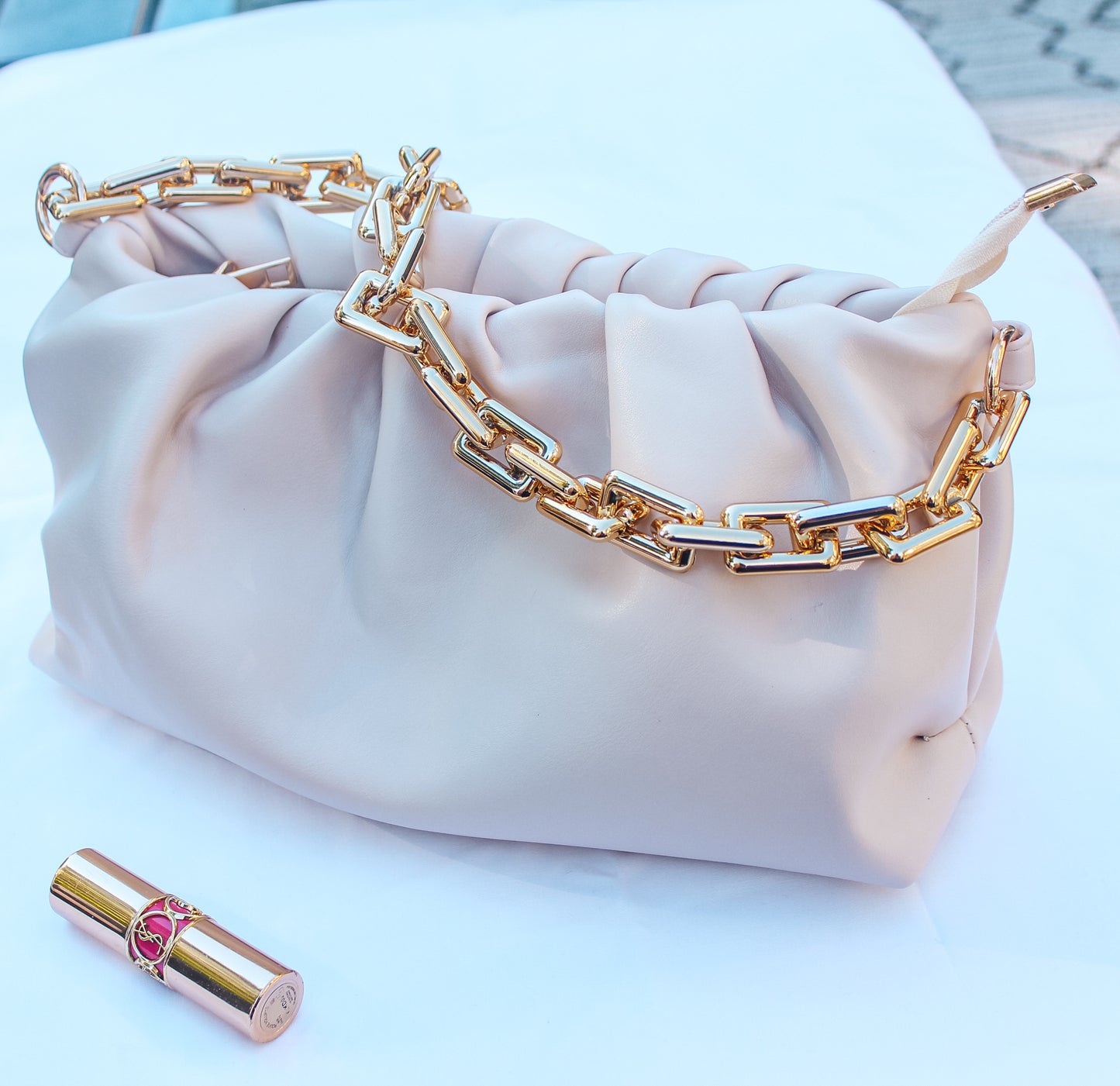 Eliza Ruched Chain Bag-White