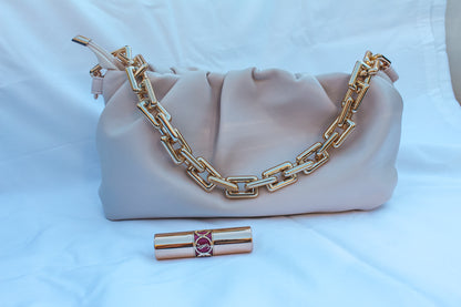 Eliza Ruched Chain Bag-White