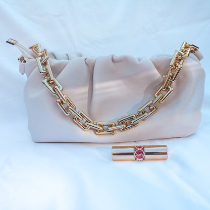 Eliza Ruched Chain Bag-White
