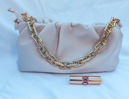 Eliza Ruched Chain Bag-White