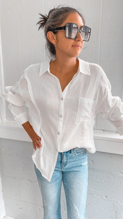 Take Me Anywhere Gauze Button Up Top