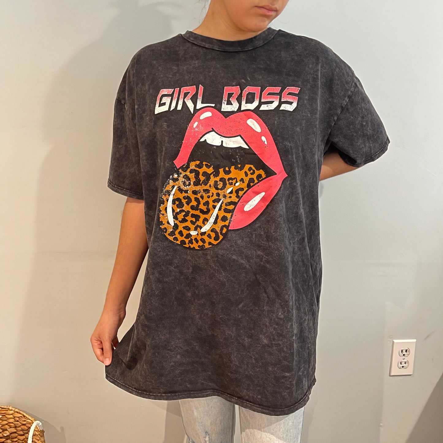 Pink Lips Girl Boss Oversized Graphic Tee