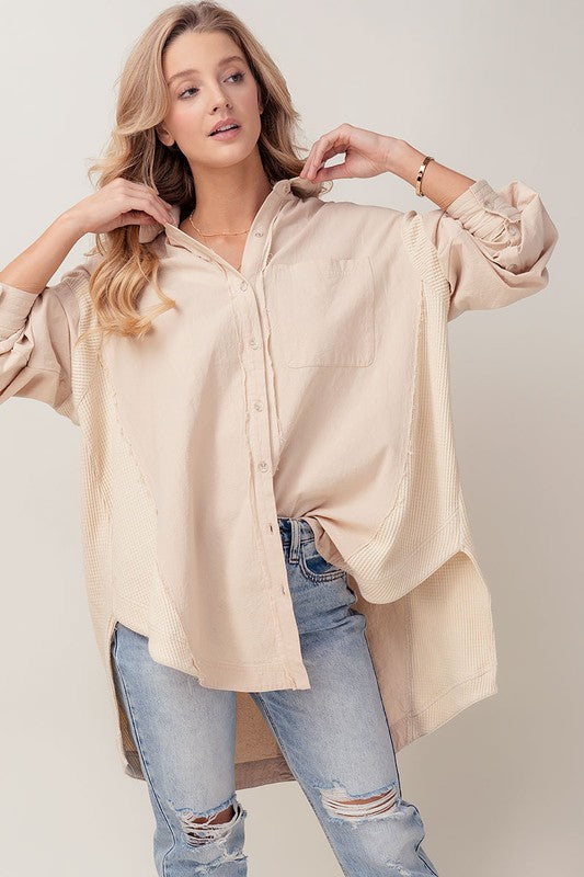 Feeling Good Oversized Thermal Contrast Button Up Shirt