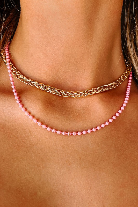 Pink Bead Layered Necklace